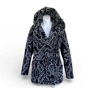 TONIA DEBELLIS "Molly" sweater jacket, hoodie,  Black/white, pockets. Size S/P